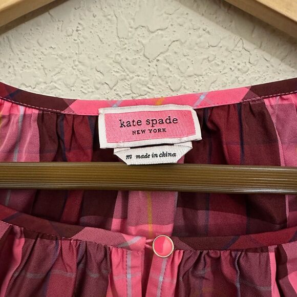 NWOT KATE SPADE Greenhouse Plaid Puff-Sleeve Top in Pink Multicolor Sz M W9313 - Picture 8 of 11